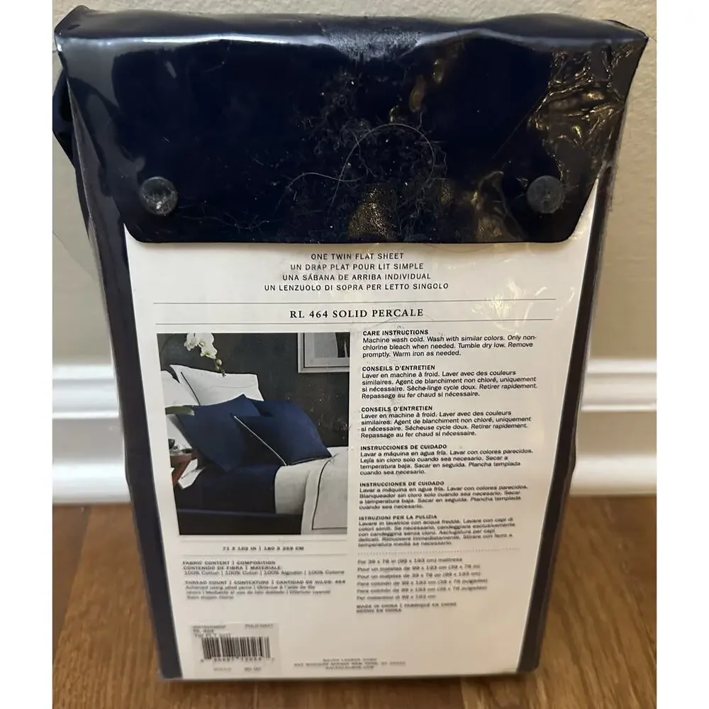 Ralph Lauren RL 464 TC Solid Percale‎ Polo Navy Twin Flat Sheet NEW